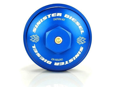 "SD-OFC-6.0 - Sinister Diesel's Billet Blue Oil Filter Cap for 2003-2007 Ford Powerstroke 6.0L diesels	"